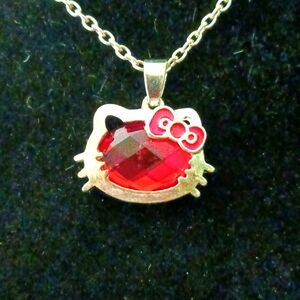 HELLO KITTY Shaped Pendant Necklace with Red Stone